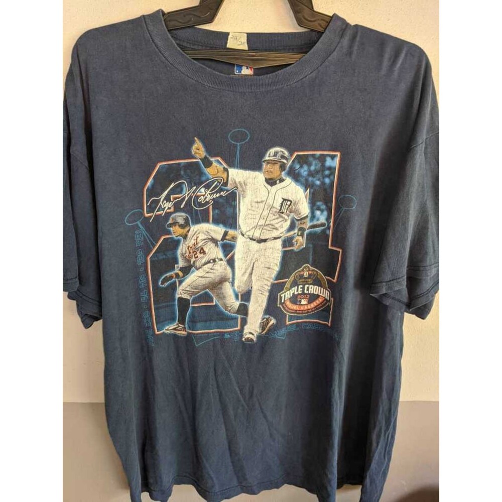 Miguel Cabrera Triple Crown T Shirt 2012 Detroit Tigers Men’s L Blue